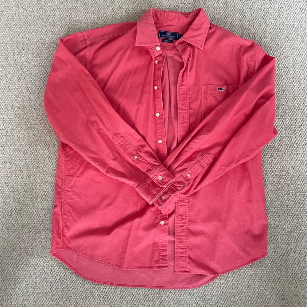 Vineyard Vines Coral Corduroy Tucker Shirt